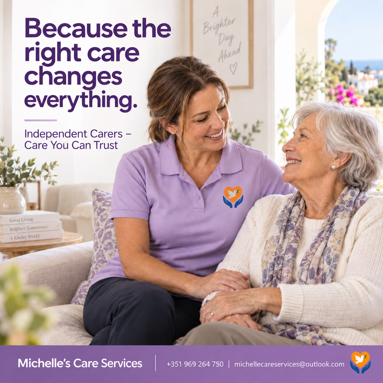 Michelle’s Care Services promotional illustration of a carer offering companionship
